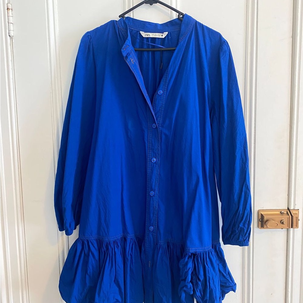 NWT ZARA BLUE RUFFLED BELTED DRESS - Picture 5 of 9